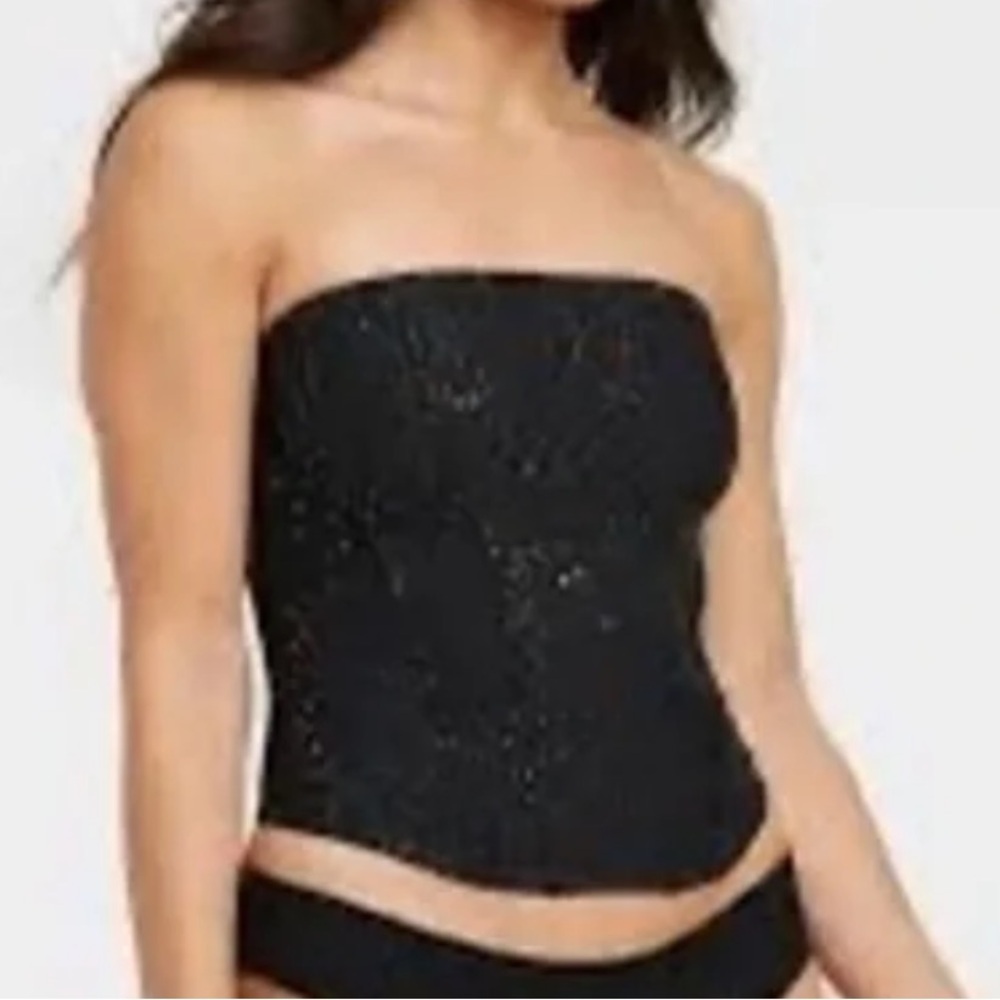 Auden Intimates Y2K Black Sparkly Strapless Corset Top Size Small